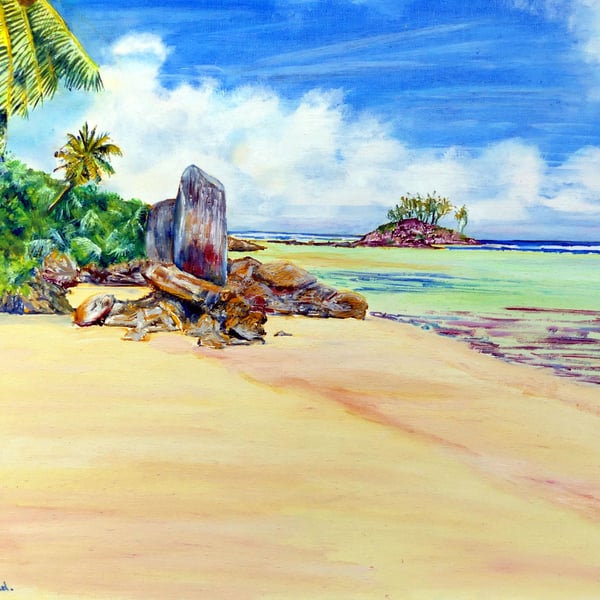 Tropical Island Framed Oil Painting 