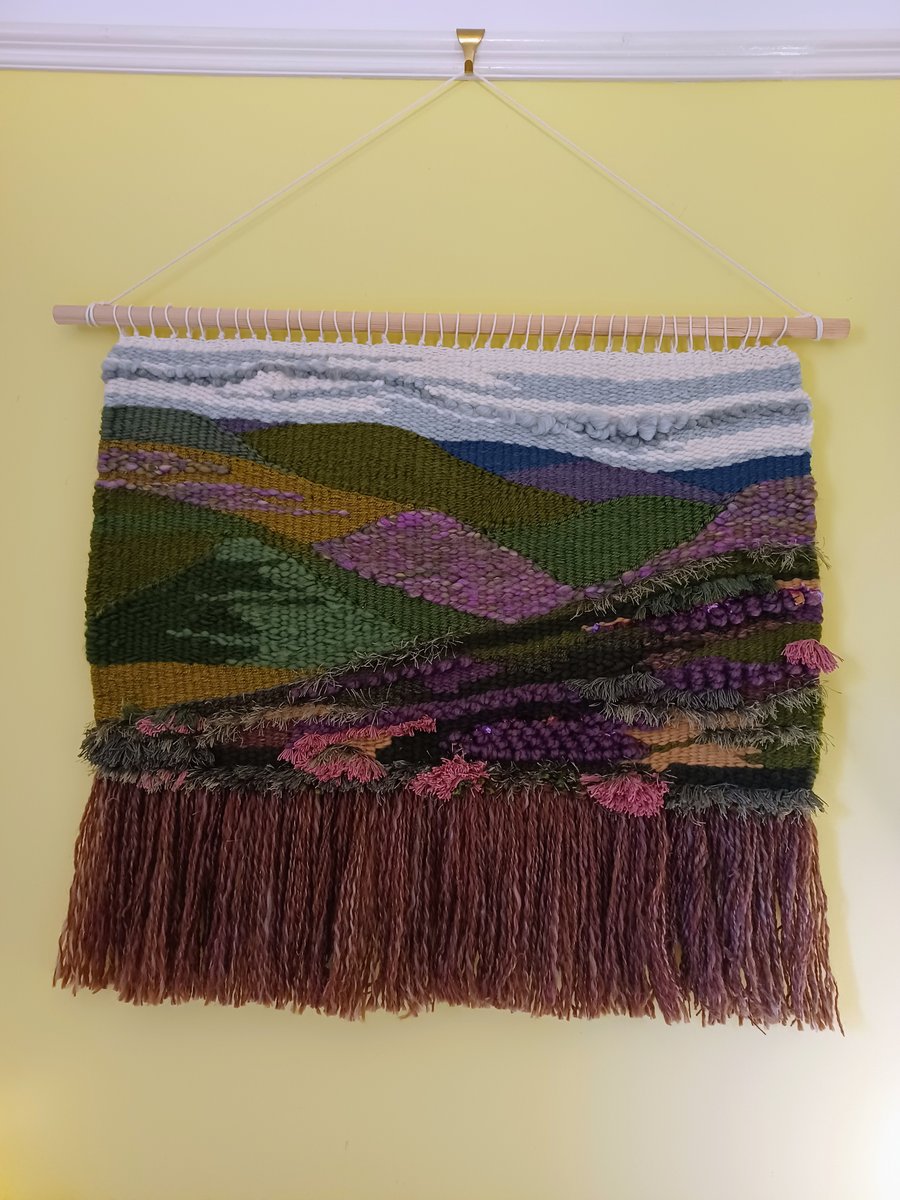 Woven wall hanging, Heather and Hills
