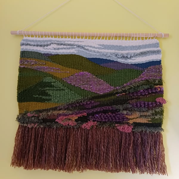 Woven wall hanging, Heather and Hills