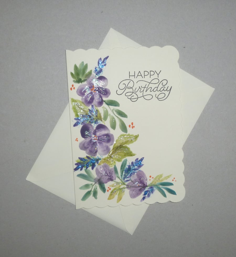 hand painted floral birthday card ( ref FA 185 ... - Folksy