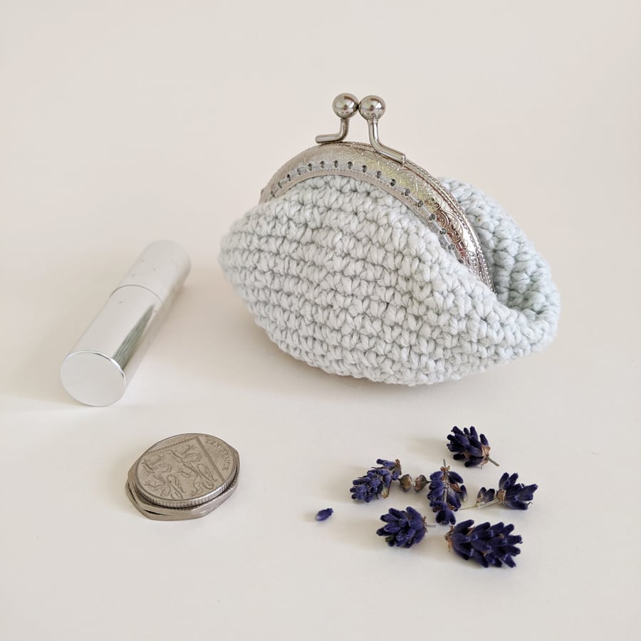 SALE - Coin Purse in Pale Aqua with Silver-coloured embossed frame