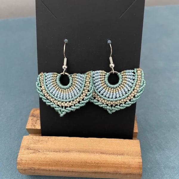 earrings, dangle hoop boho beaded woven handmade macrame earrings