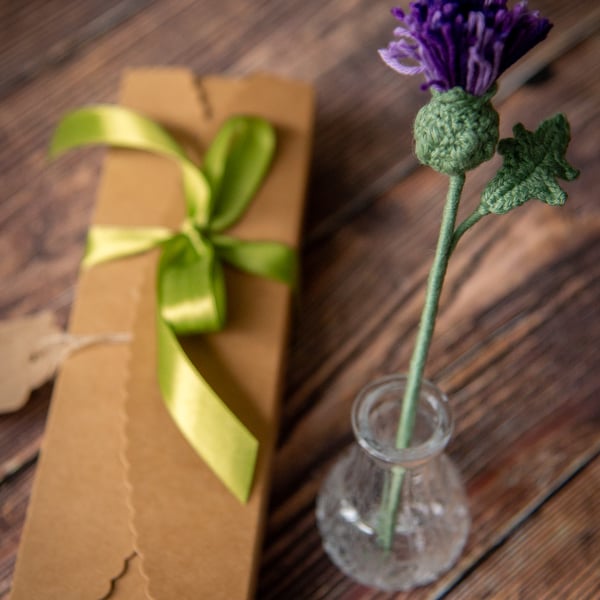 Thistle Flower Crochet Bookmark with Gift Packaging (purple colour palette)