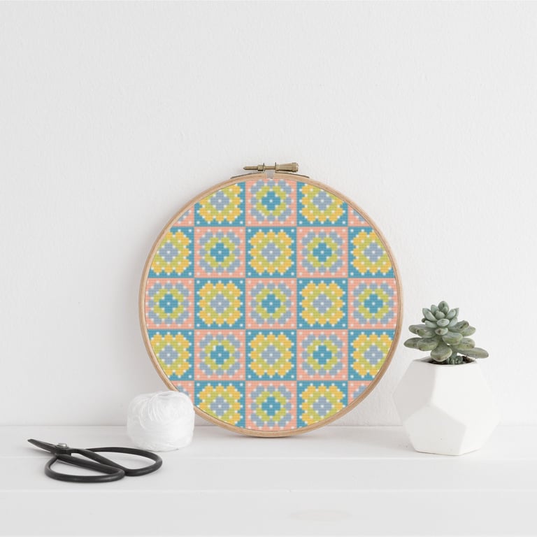 Granny Squares Cross Stitch Chart: Spring Colors (PDF Download)