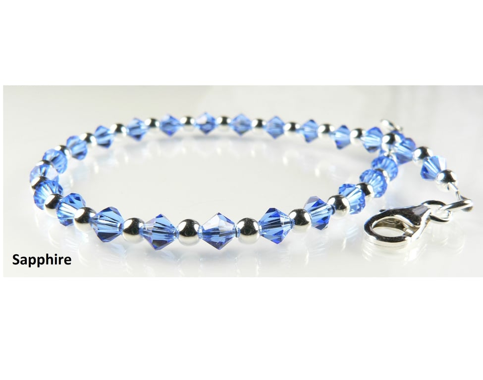 Czech crystal beaded bracelet, sterling silver - 7 colours