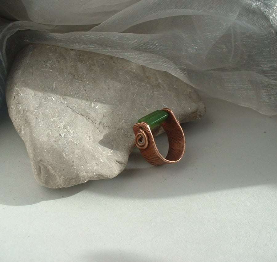Rustic Copper Band with polished green stone