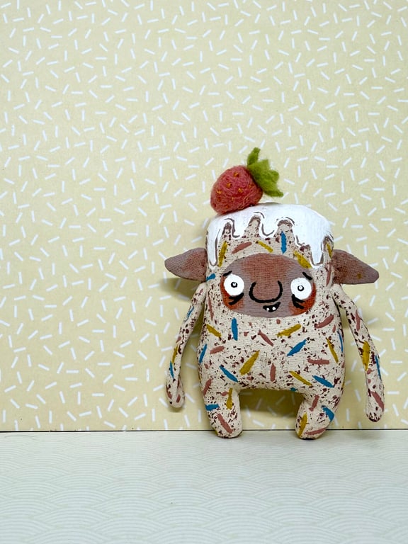 Retro Sprinkles Strawberry Cake Brownie Art Doll