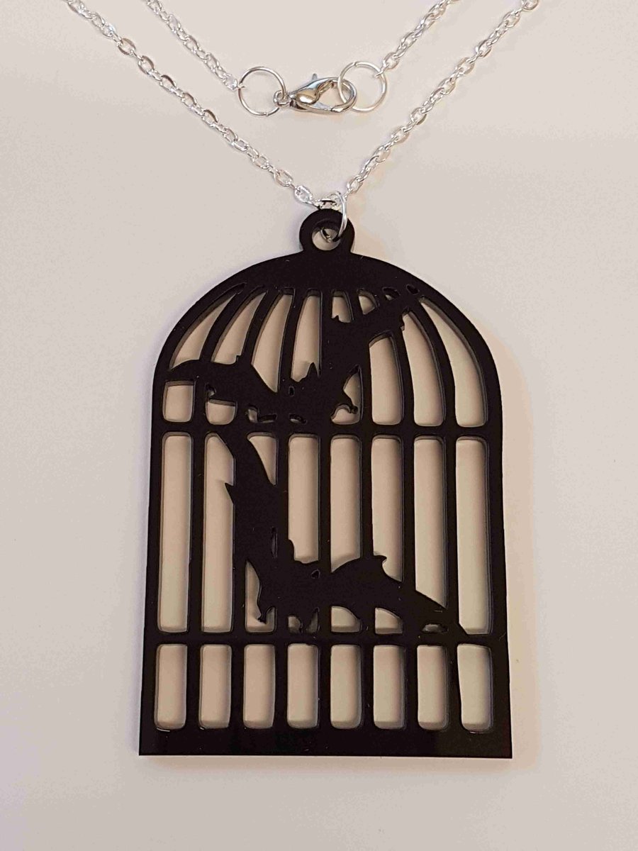 Bats in Bird Cage Necklace - Acrylic