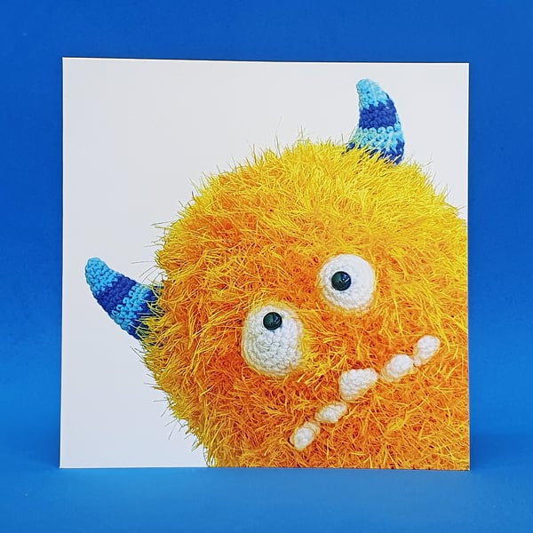 Furry Monster crochet greetings card