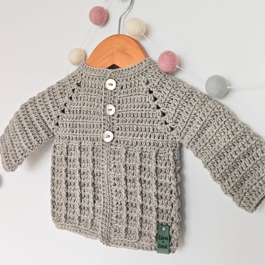 Merino Wool Baby Cardigan Greige Grey