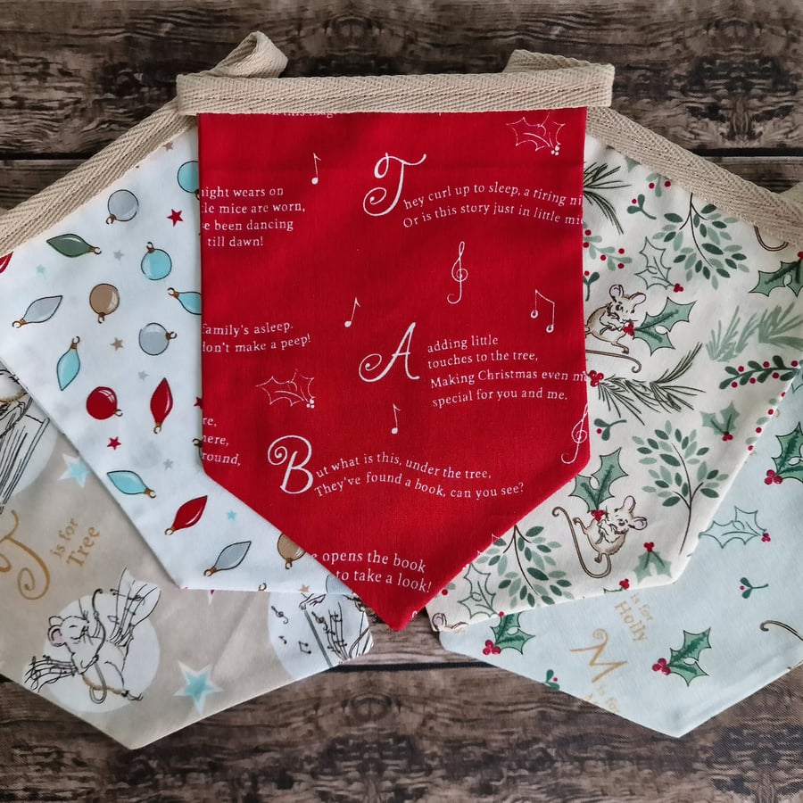 Christmas Fireplace Bunting - Christmas mice Fabric design