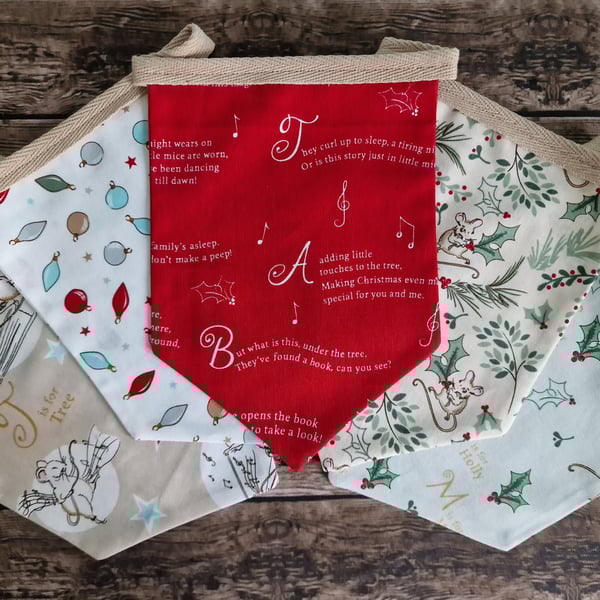 Christmas Fireplace Bunting - Christmas mice Fabric design