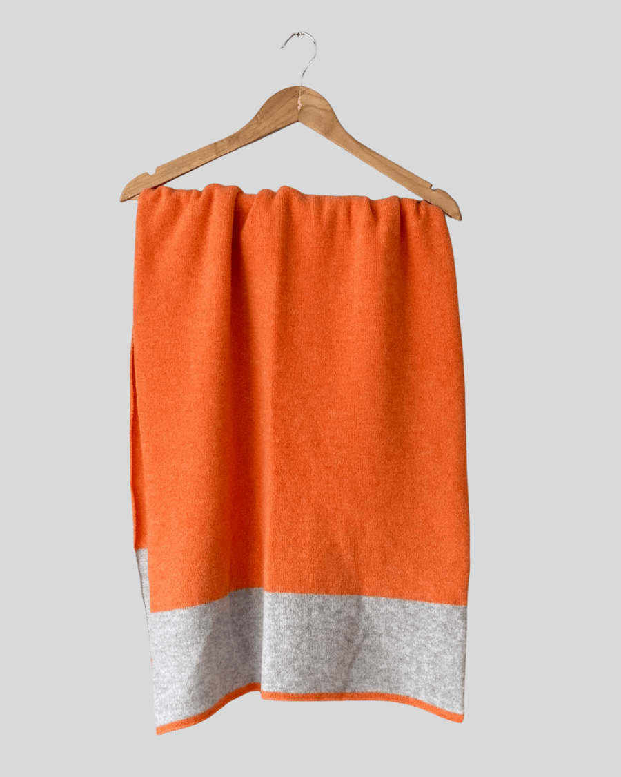 Shawl Scarf Wrap luxuriously soft merino lambswool orange silver grey ends