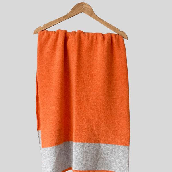 Shawl Scarf Wrap luxuriously soft merino lambswool orange silver grey ends