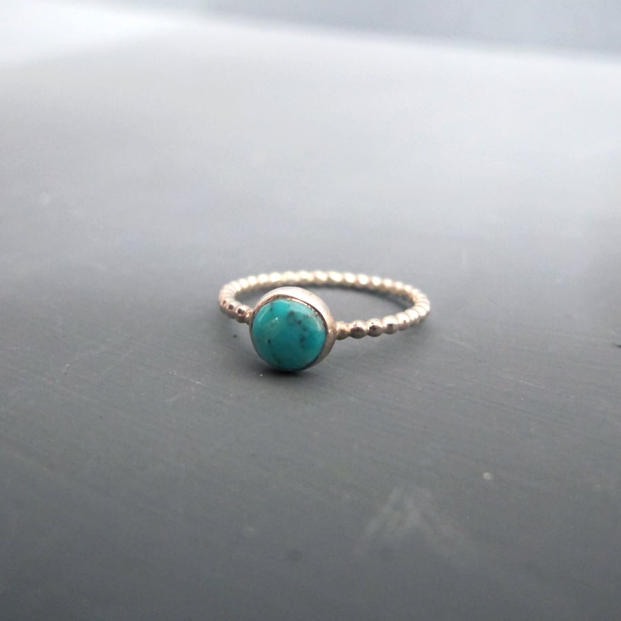 Turquoise & Sterling Silver Hidden Heart Ring - Size J-K