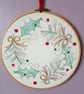 Lino Printed and Hand-Stitched Festive Wreath, Bronze Bows and Gold Swirls