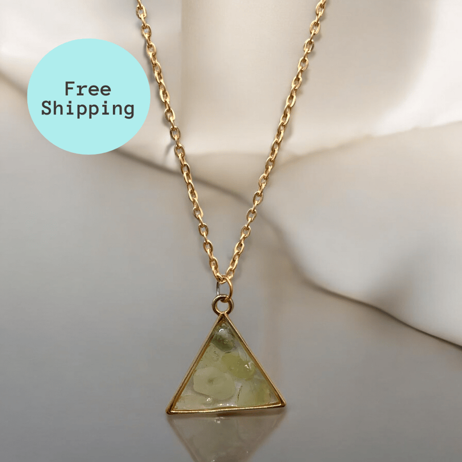 Bowenite Rose Gold plated Triangle Worry Stone Pendant Necklace - Free Postage