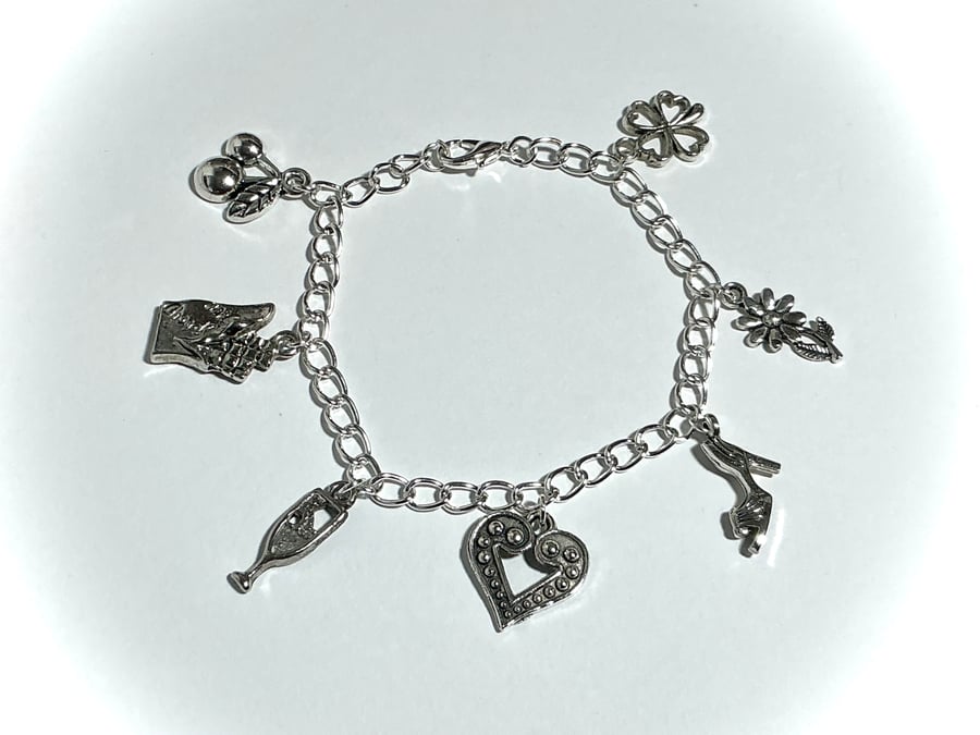Silver Charm Bracelet - 7 charms