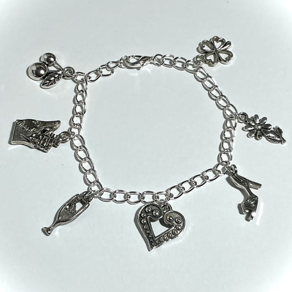 Silver Charm Bracelet - 7 charms