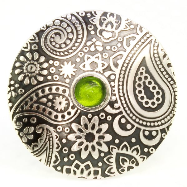 Paisley Pattern Brooch, Peridot Quartz, Handmade Jewellery, Gemstone Choice