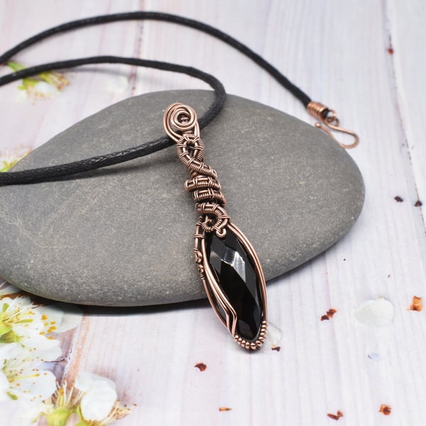 Wire Wrapped Black Onyx and Copper Pendant