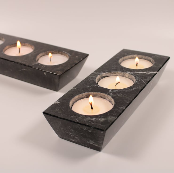 Rectangle Marble Tea Light Holders Black & ... - Folksy