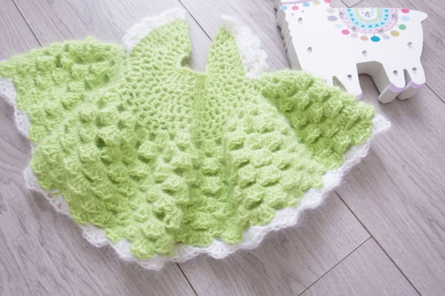 Lime Green Luxury Angora Baby Dress Newborn to 3 months.  Doll or Teddy Clothes.