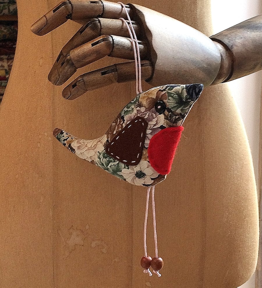 Retro Christmas Robin in Brown vintage fabric WittyDawn