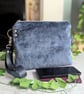 Blue Clutch Pouch Bag - Chenille Large Pouch Bag with Detachable Leather Strap