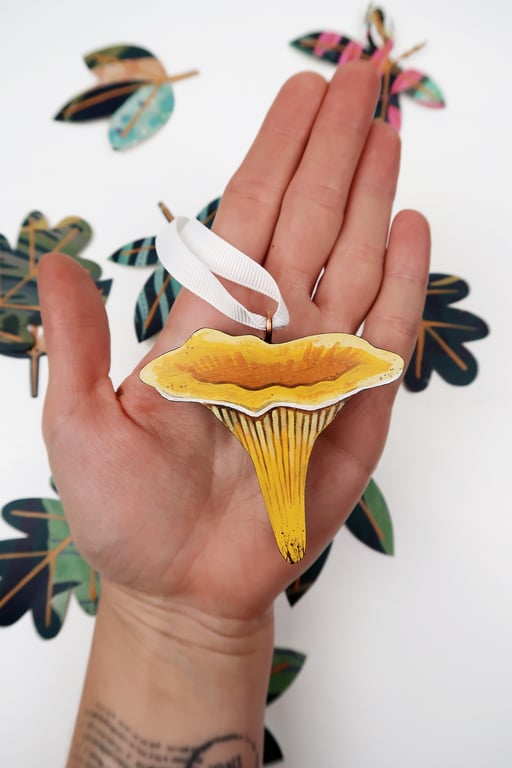 Chanterelle hanging ornament, mushroom decoration for Christmas tree.