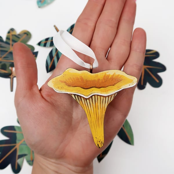 Chanterelle hanging ornament, mushroom decoration for Christmas tree.