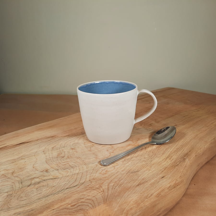 Large blue and white hand thrown ceramic mug