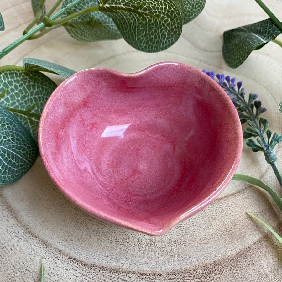 Pink Heart Shaped Ceramic Trinket Dish
