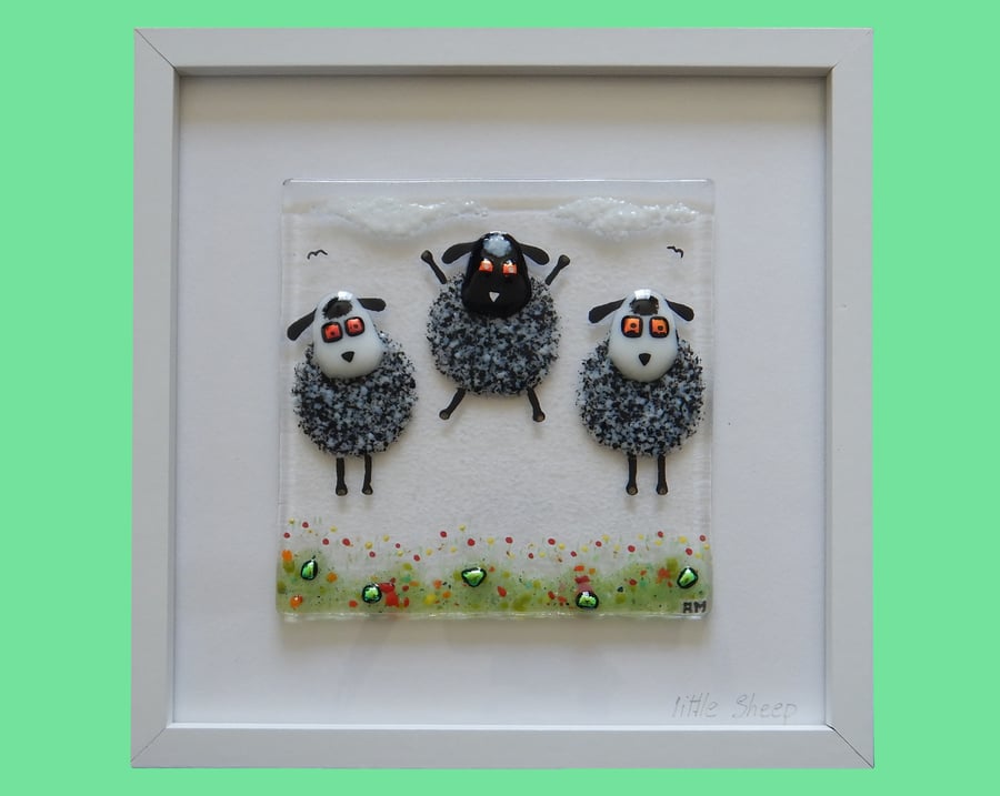 Handmade Fused Glass 'Grey Sheep' Picture
