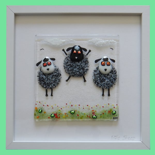 Handmade Fused Glass 'Grey Sheep' Picture