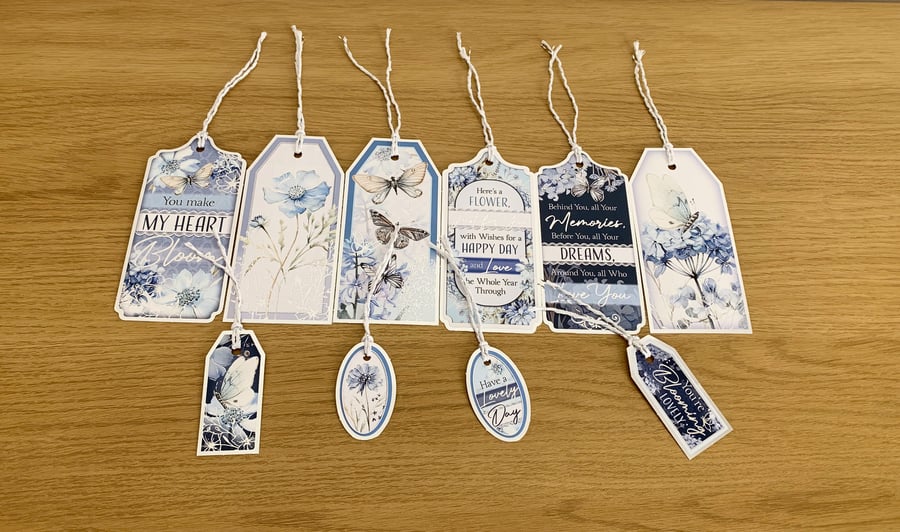 10 Silver & Blue Assorted Gift Tags