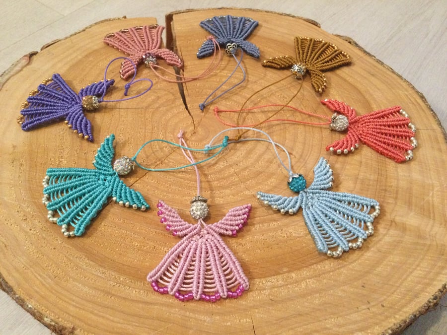 Angel beaded micro macrame tree decoration, gift tag, teacher gift, xmas card