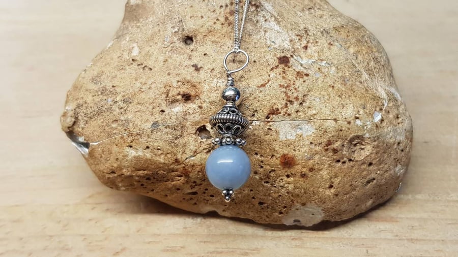 Minimalist Blue Angelite pendant necklace