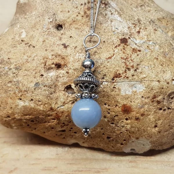 Minimalist Blue Angelite pendant necklace
