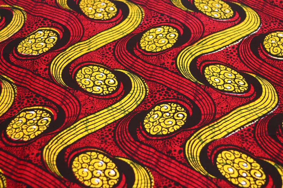 red spiral multicoloured african ankara wax printed fabric in 100% cotton