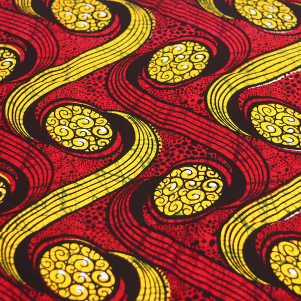 red spiral multicoloured african ankara wax printed fabric in 100% cotton