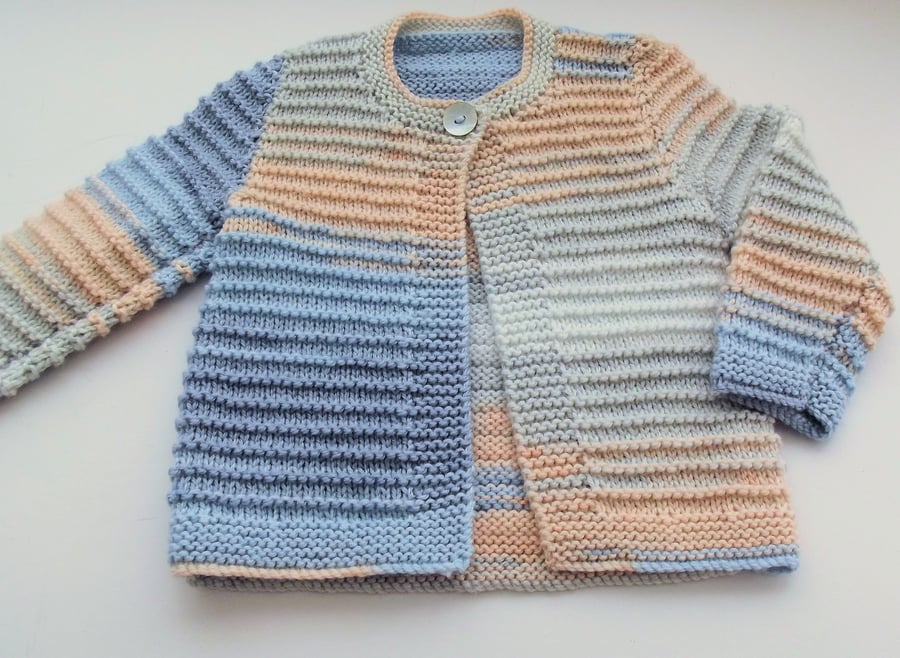 Babies Handknitted Jacket Cardigan, Peach and Blue, 6 to 12 monthes, hm110