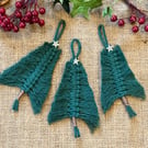 Macrame Christmas Tree Decorations, set of 3, includes Free UK delivery