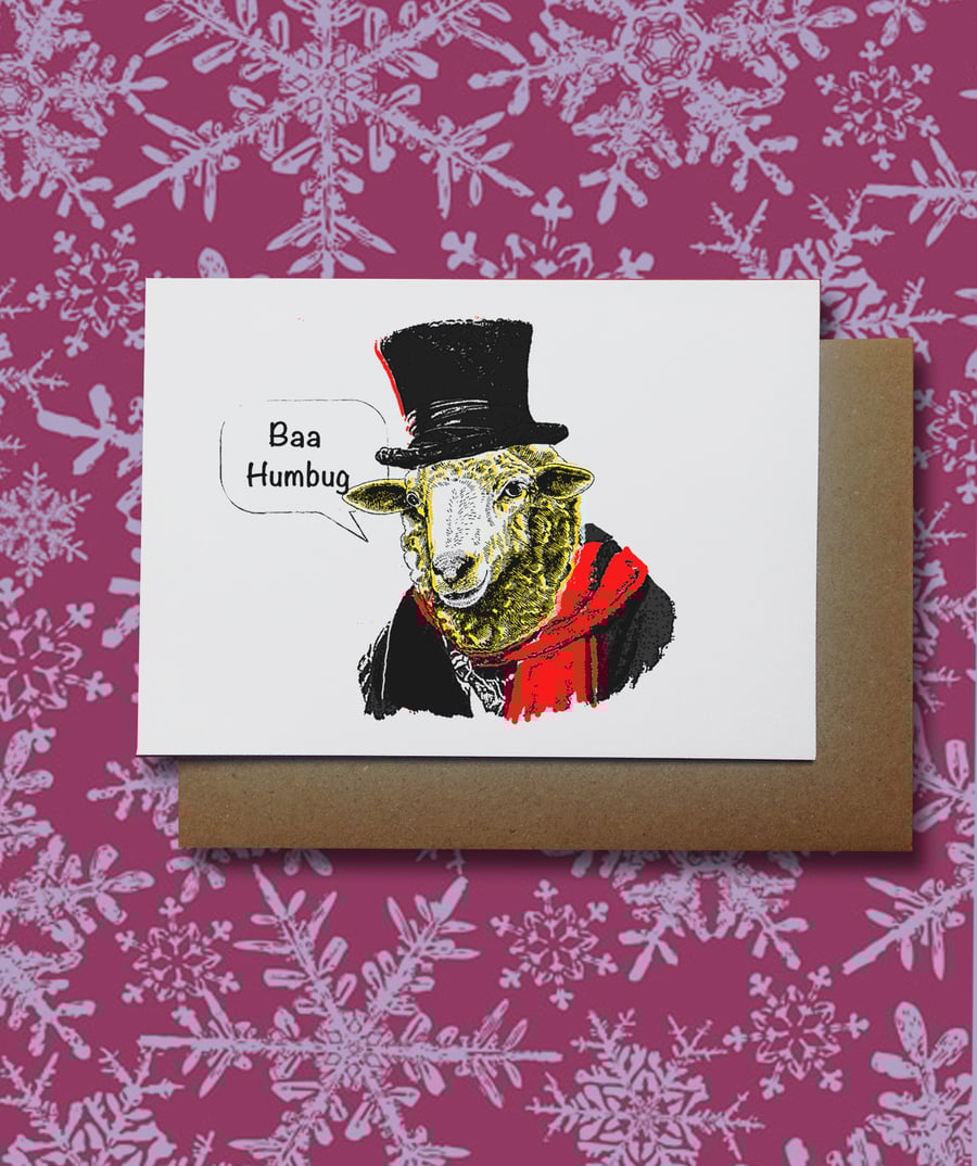 Funny Scourge Sheep Christmas Card, Bah Humbug Christmas Carol, 
