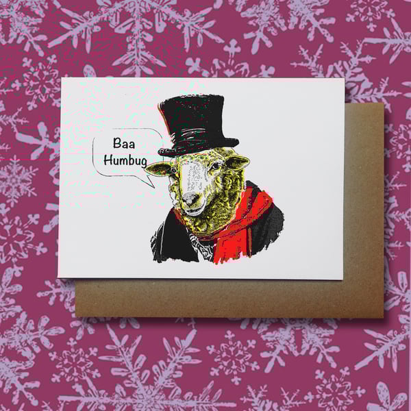 Funny Scourge Sheep Christmas Card, Bah Humbug Christmas Carol, 
