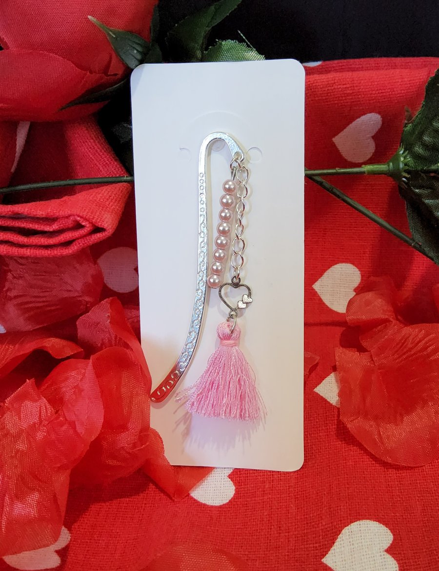 Beaded Silver Valentines Bookmark - Tiny Heart