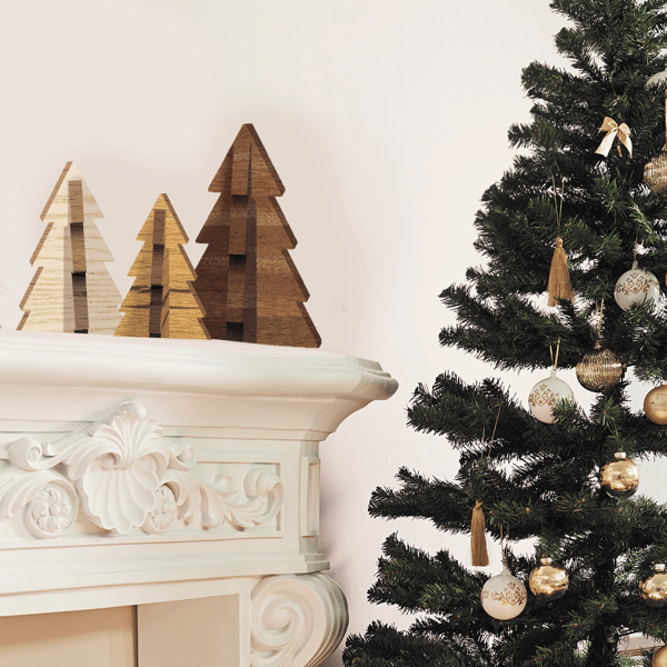 Tree Trio Christmas Decoration - Cosy & Rustic Christmas Ornaments, Wooden Xmas 