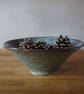 Textured conical slab made pottery bowl in blue with brown highlights  - Image 5