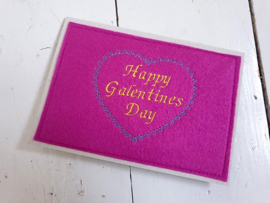 Galentine's Day Greetings Gift Card for Your Gal Pals, Embroidered Textile Card
