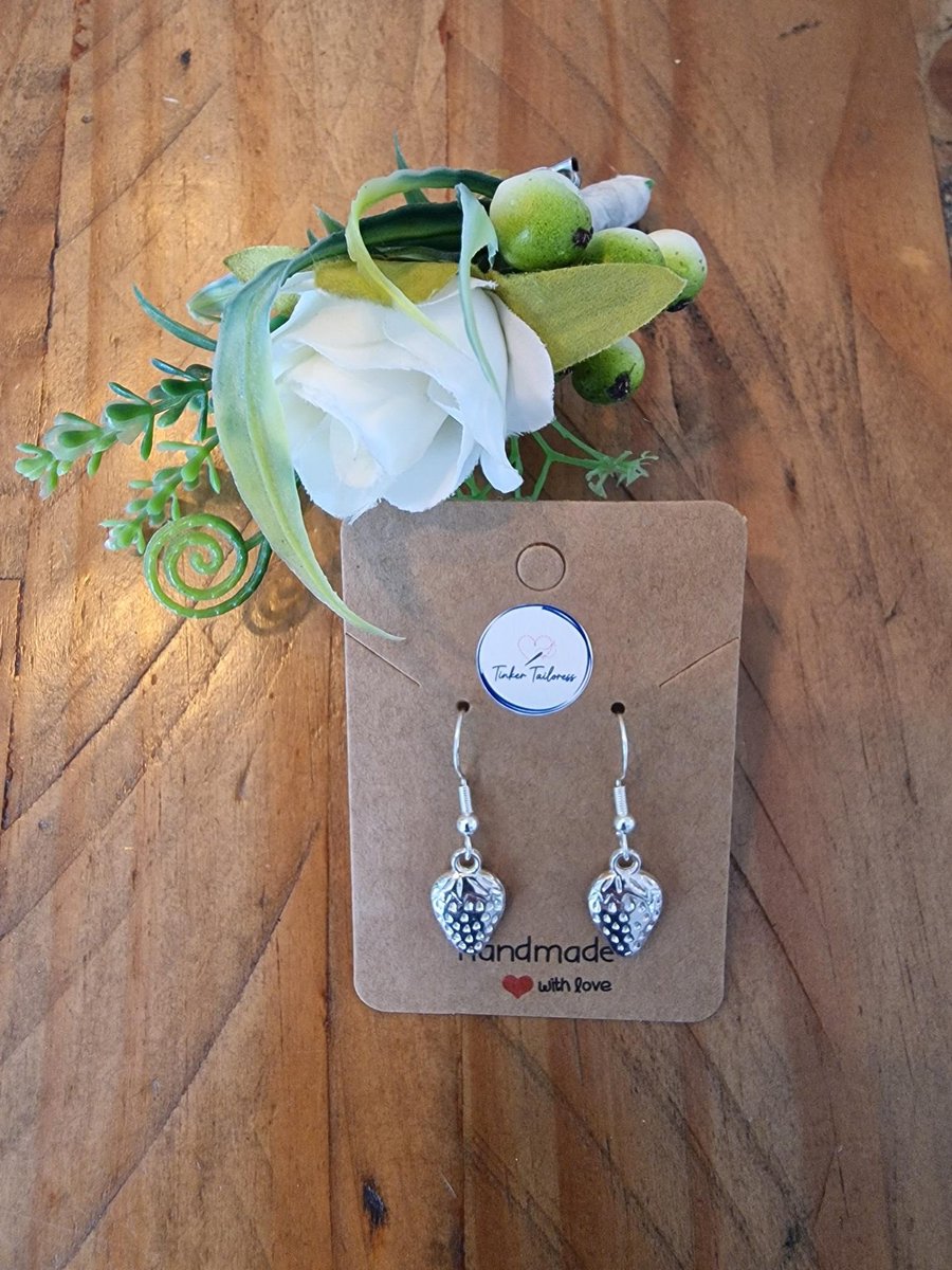 Silver Toned Strawberry Drop Earrings